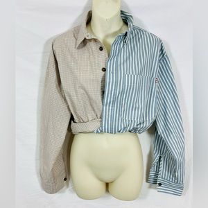 BDG Urban Outfitters Cropped Button Up Striped / Plaid Shirt